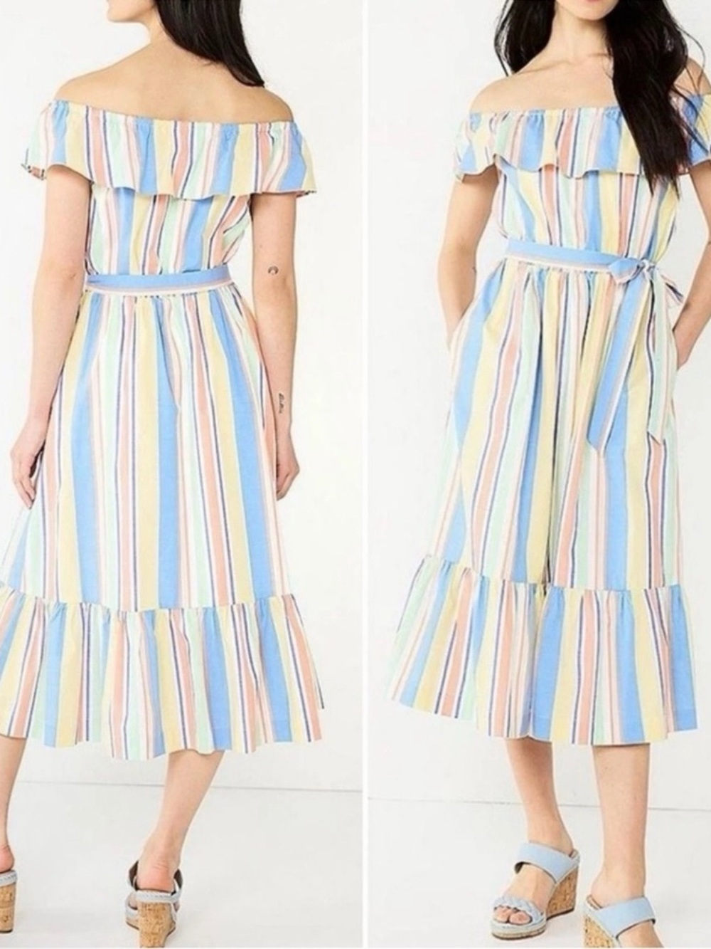 NWOT Draper James Size 1x Off-Shoulder Striped Midi Dress in Pastel Multi